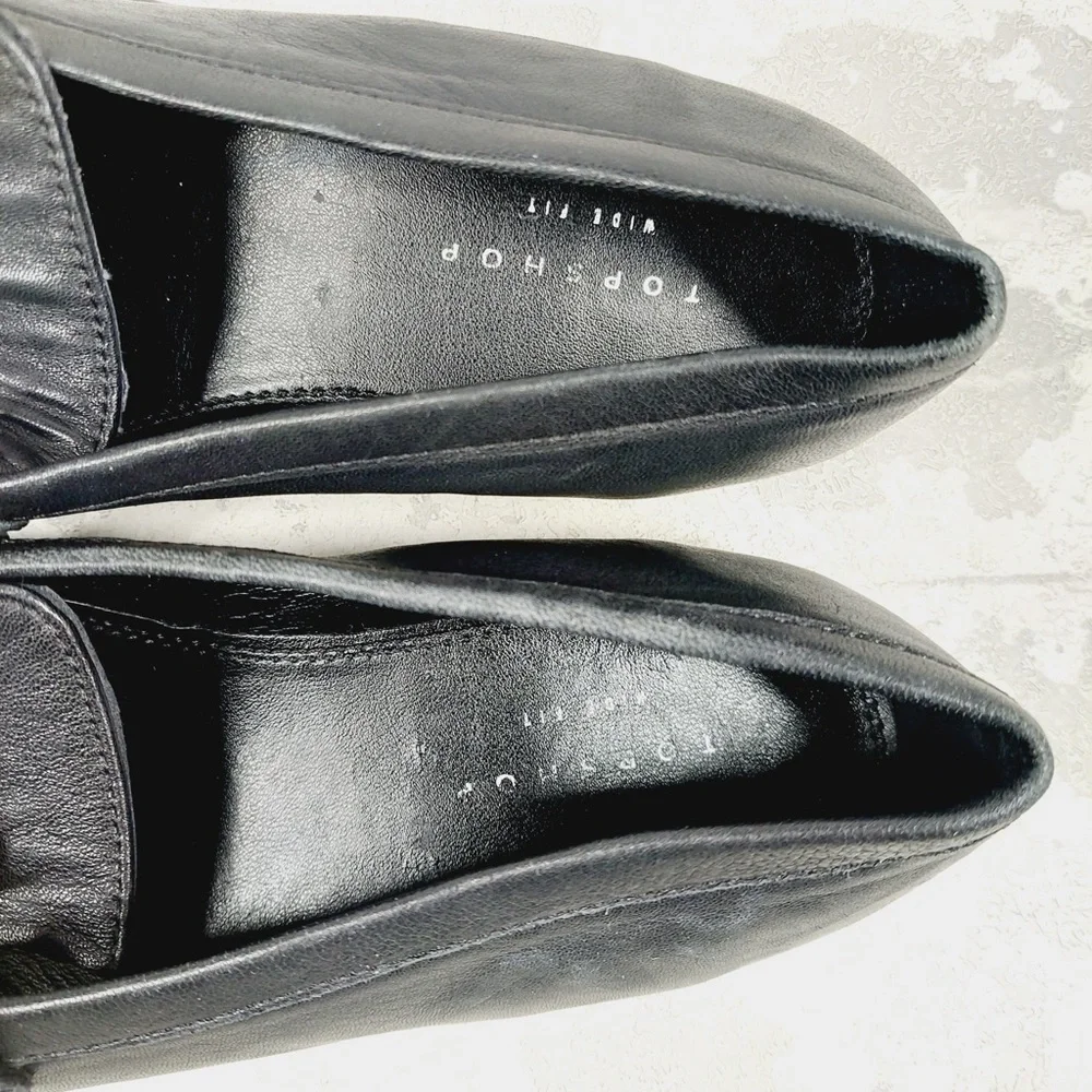 NEW Topshop Loafers Black Chain Detail Slip On Flats Classic Dress i560